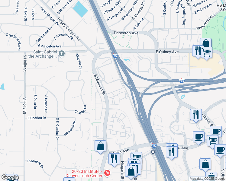 map of restaurants, bars, coffee shops, grocery stores, and more near 4380 Un Road in Denver