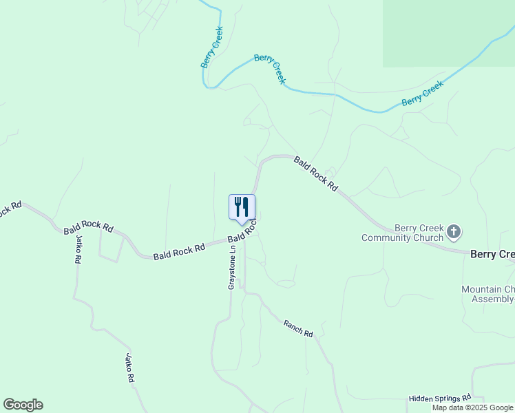 map of restaurants, bars, coffee shops, grocery stores, and more near 1090 Bald Rock Road in Berry Creek