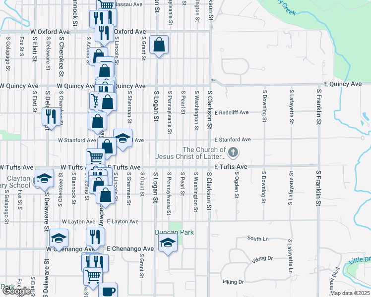 map of restaurants, bars, coffee shops, grocery stores, and more near 4516 South Pearl Street in Englewood
