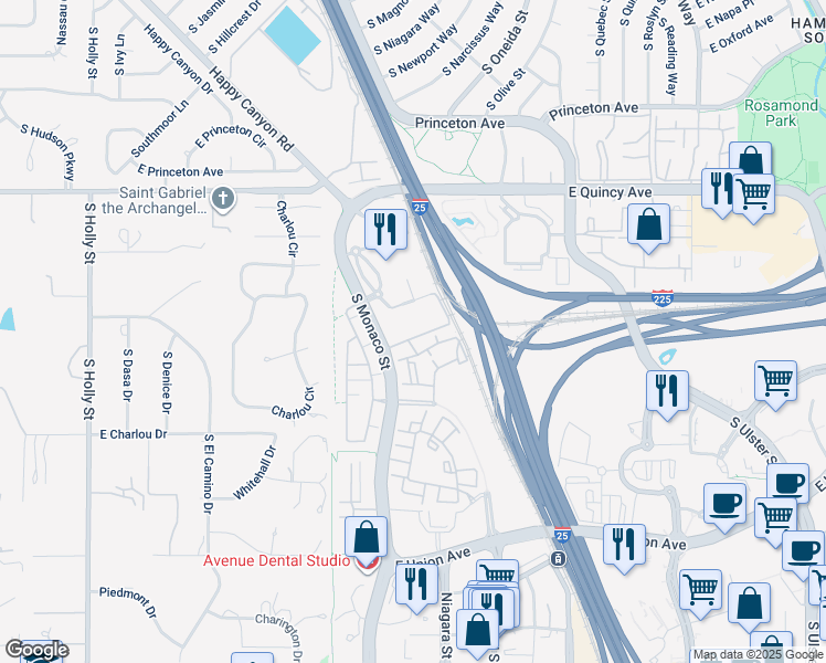 map of restaurants, bars, coffee shops, grocery stores, and more near 4380 Un Road in Denver