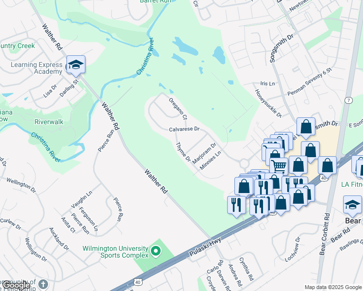 map of restaurants, bars, coffee shops, grocery stores, and more near 716 Thyme Drive in Bear