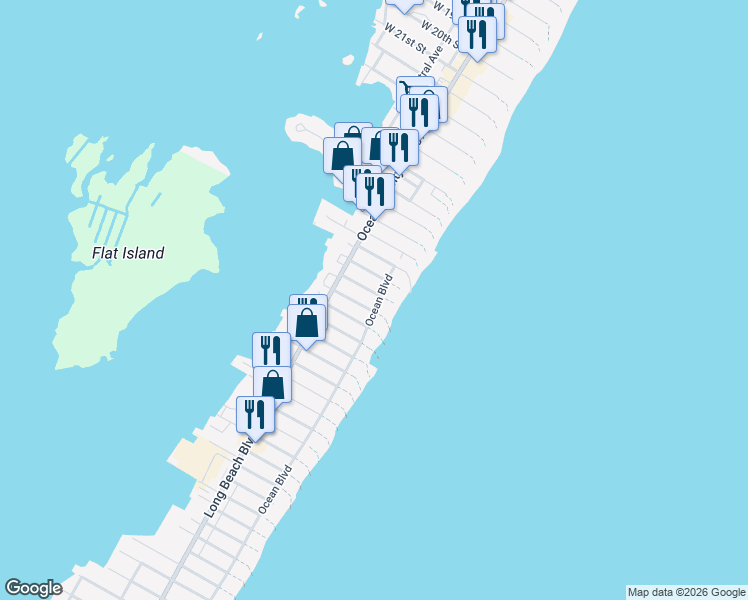 map of restaurants, bars, coffee shops, grocery stores, and more near 3302 Ocean Boulevard in Beach Haven