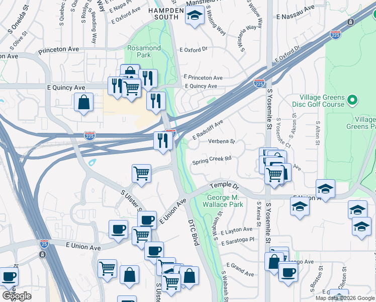 map of restaurants, bars, coffee shops, grocery stores, and more near 306 South Verbena Street in Denver