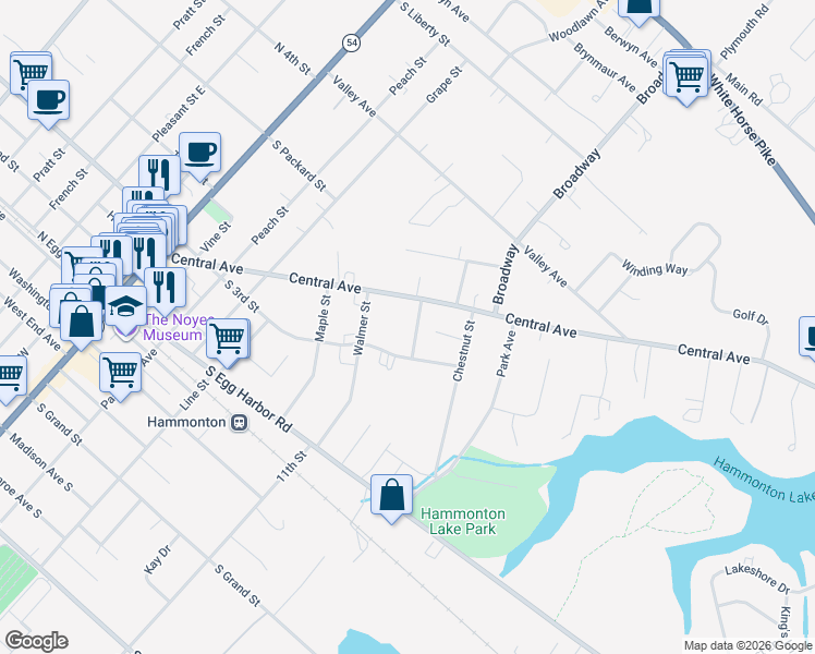 map of restaurants, bars, coffee shops, grocery stores, and more near 309 Locust Street in Hammonton