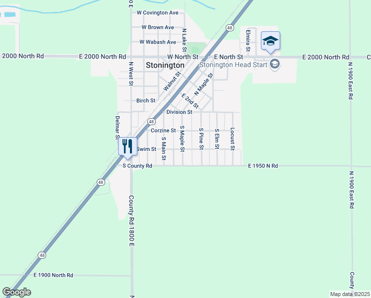 map of restaurants, bars, coffee shops, grocery stores, and more near Swim Street in Stonington