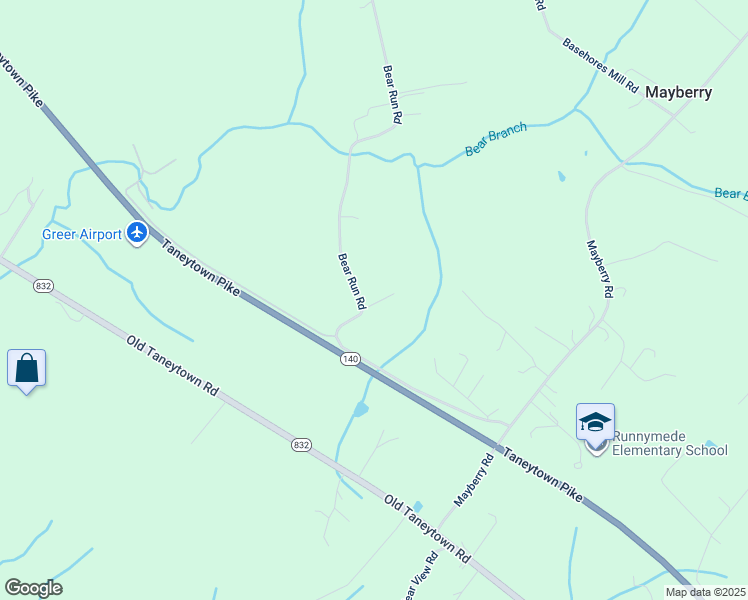 map of restaurants, bars, coffee shops, grocery stores, and more near 2231 Bear Run Road in Taneytown