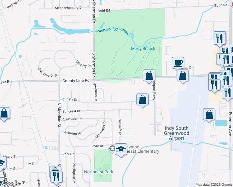 map of restaurants, bars, coffee shops, grocery stores, and more near 1164 Charles Lee Court in Greenwood