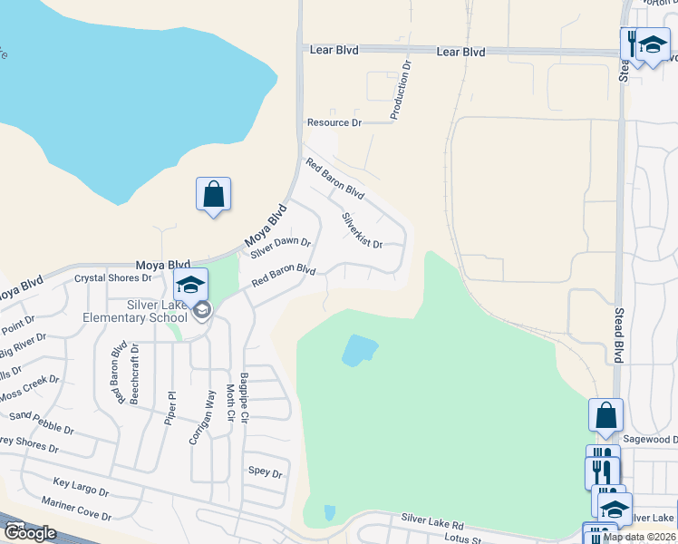 map of restaurants, bars, coffee shops, grocery stores, and more near 8948 Red Baron Boulevard in Reno