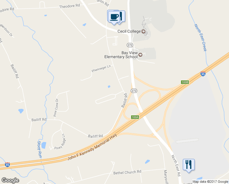 map of restaurants, bars, coffee shops, grocery stores, and more near 27 Bay View Woods Lane in North East