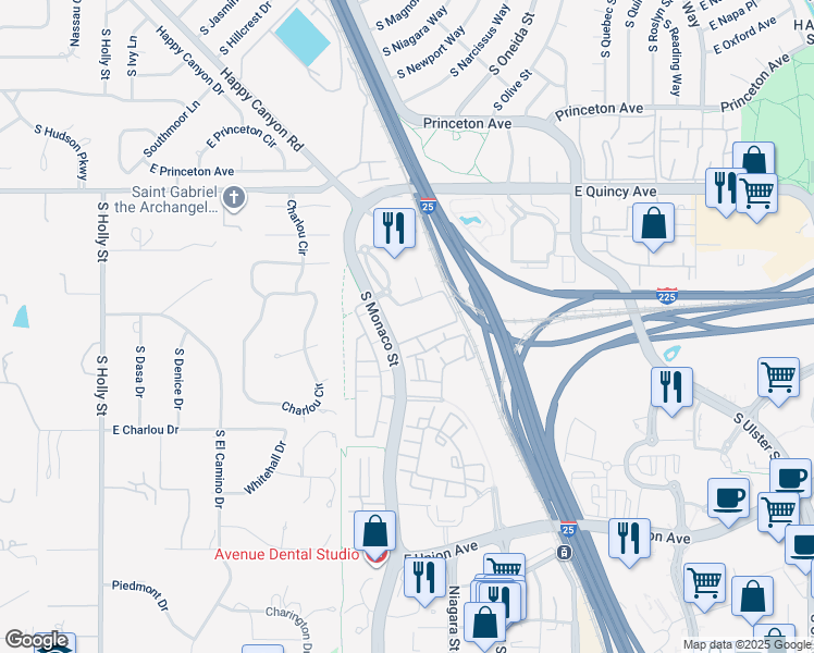 map of restaurants, bars, coffee shops, grocery stores, and more near 4380 Un Road in Denver
