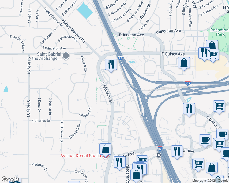 map of restaurants, bars, coffee shops, grocery stores, and more near 4380 Un Road in Denver