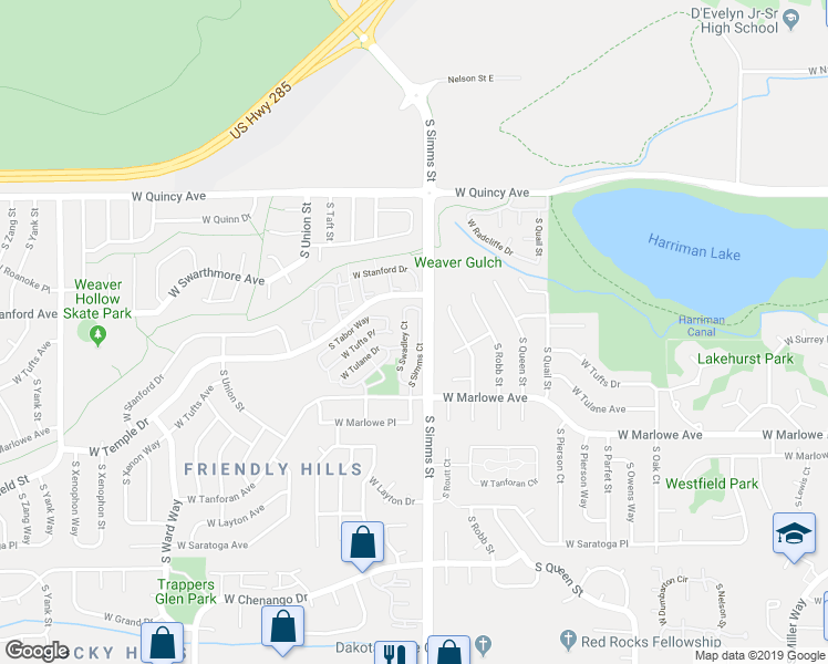 map of restaurants, bars, coffee shops, grocery stores, and more near 4603 South Simms Court in Morrison