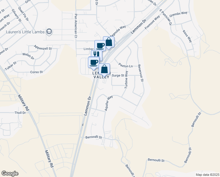 map of restaurants, bars, coffee shops, grocery stores, and more near 8925 Limnol Street in Reno