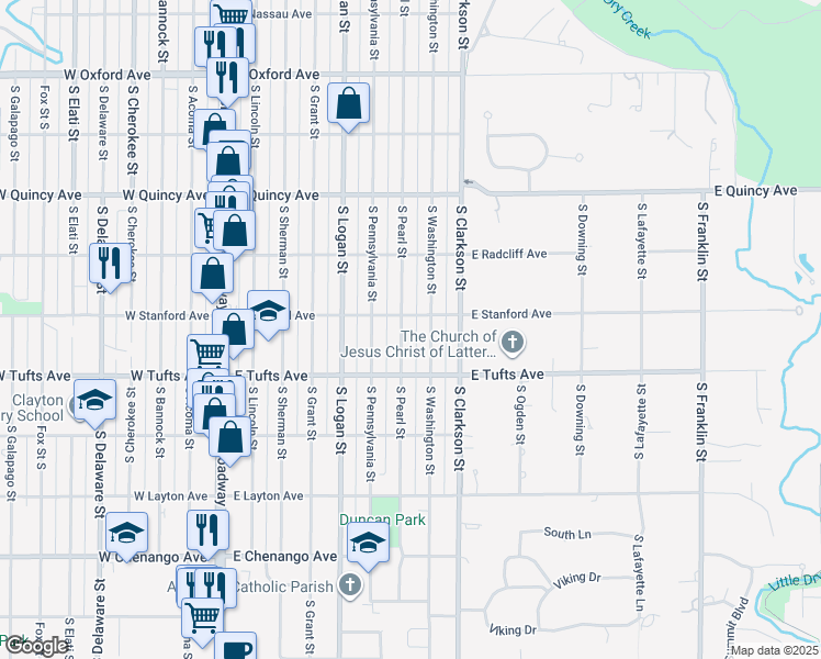 map of restaurants, bars, coffee shops, grocery stores, and more near 4516 South Pearl Street in Englewood