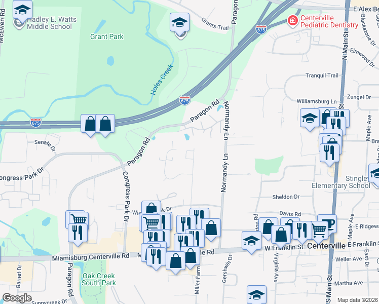 map of restaurants, bars, coffee shops, grocery stores, and more near 7619 Braxton Commons in Montgomery County