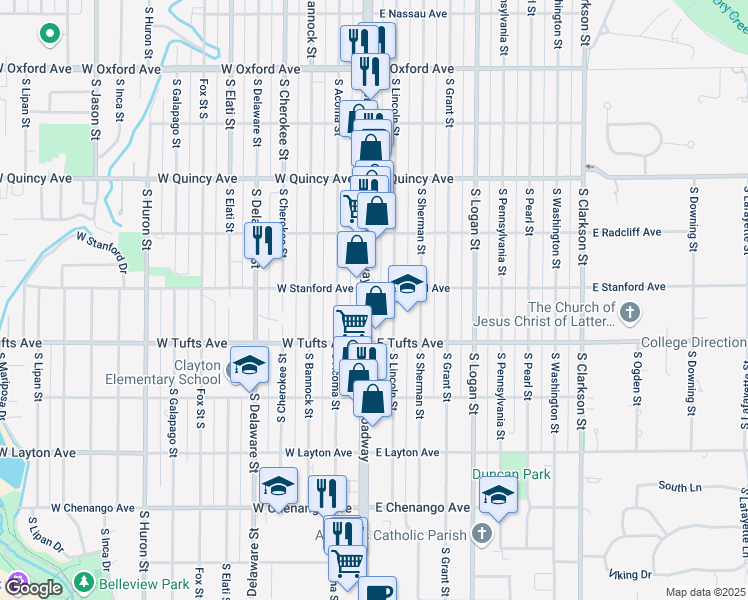 map of restaurants, bars, coffee shops, grocery stores, and more near 4509 South Broadway in Englewood