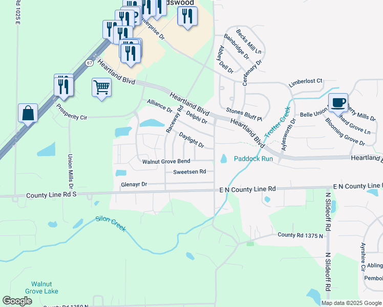 map of restaurants, bars, coffee shops, grocery stores, and more near 8832 Retreat Road in Hendricks County