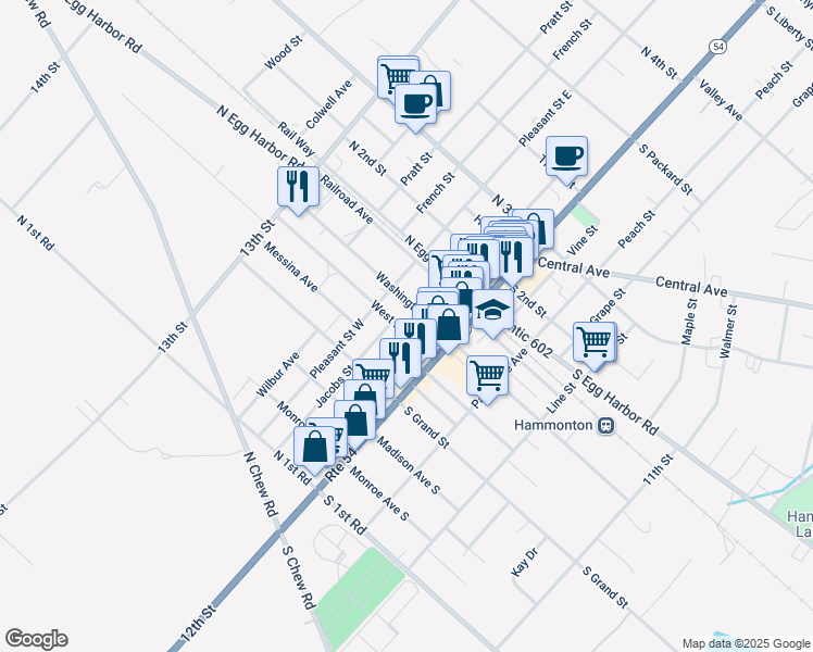 map of restaurants, bars, coffee shops, grocery stores, and more near 109 West End Avenue in Hammonton
