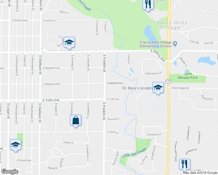 map of restaurants, bars, coffee shops, grocery stores, and more near 1610 East Stanford Avenue in Englewood