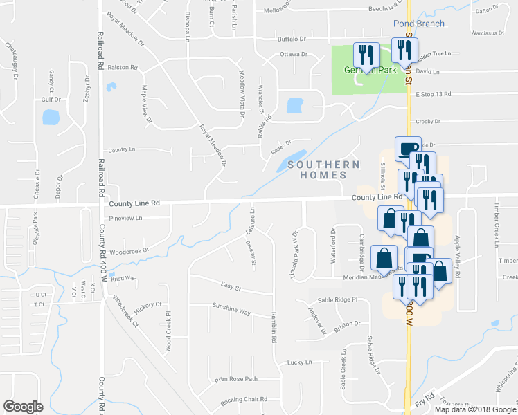 map of restaurants, bars, coffee shops, grocery stores, and more near 1201 Leisure Lane in Greenwood