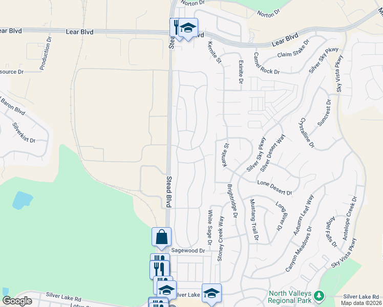 map of restaurants, bars, coffee shops, grocery stores, and more near 5300 Cascade Street in Reno