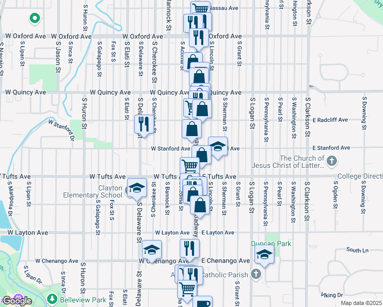 map of restaurants, bars, coffee shops, grocery stores, and more near 4509 South Broadway in Englewood