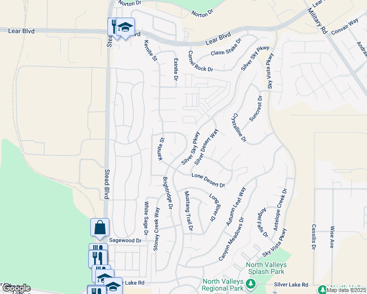 map of restaurants, bars, coffee shops, grocery stores, and more near 9815 Brightridge Drive in Reno