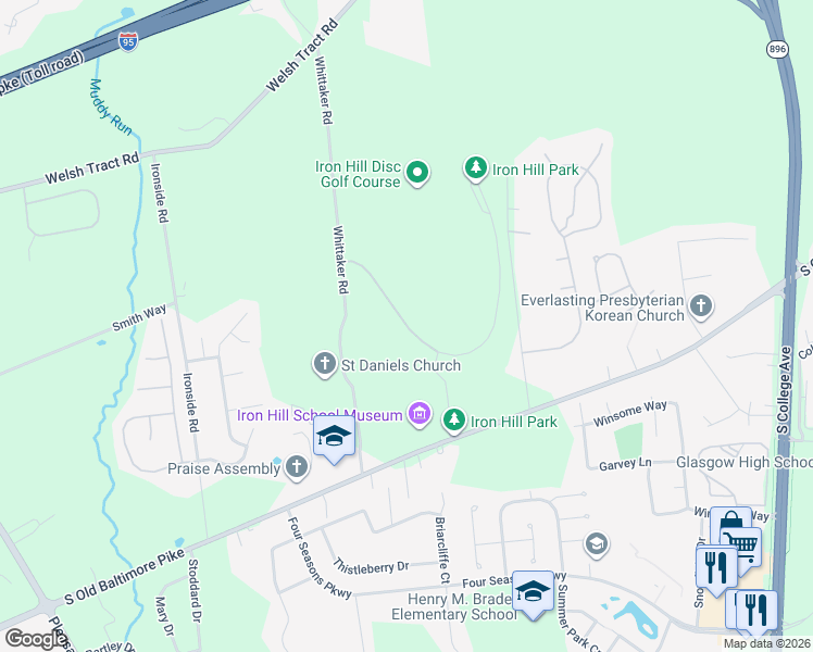map of restaurants, bars, coffee shops, grocery stores, and more near Park Road in Newark