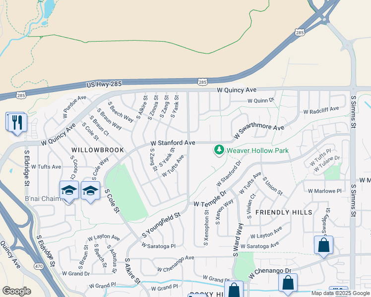 map of restaurants, bars, coffee shops, grocery stores, and more near 4559 South Youngfield Street in Morrison
