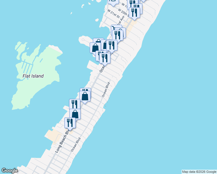 map of restaurants, bars, coffee shops, grocery stores, and more near 3302 Ocean Boulevard in Beach Haven