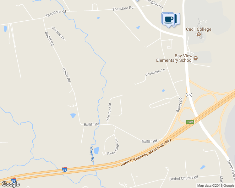 map of restaurants, bars, coffee shops, grocery stores, and more near 135 Pine Cone Drive in North East