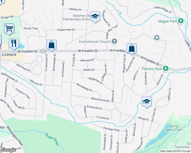 map of restaurants, bars, coffee shops, grocery stores, and more near 4102 Ridgetop Dr in Bellbrook