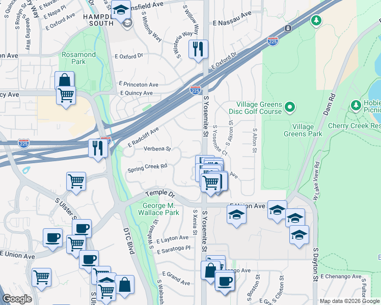 map of restaurants, bars, coffee shops, grocery stores, and more near 119 South Broadmoor Road in Denver