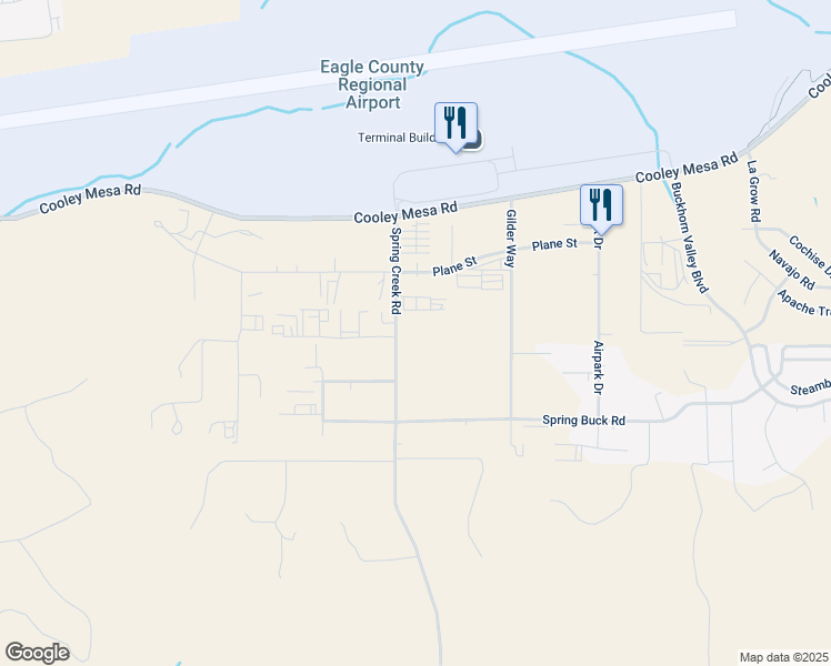 map of restaurants, bars, coffee shops, grocery stores, and more near 245 Spring Creek Road in Gypsum