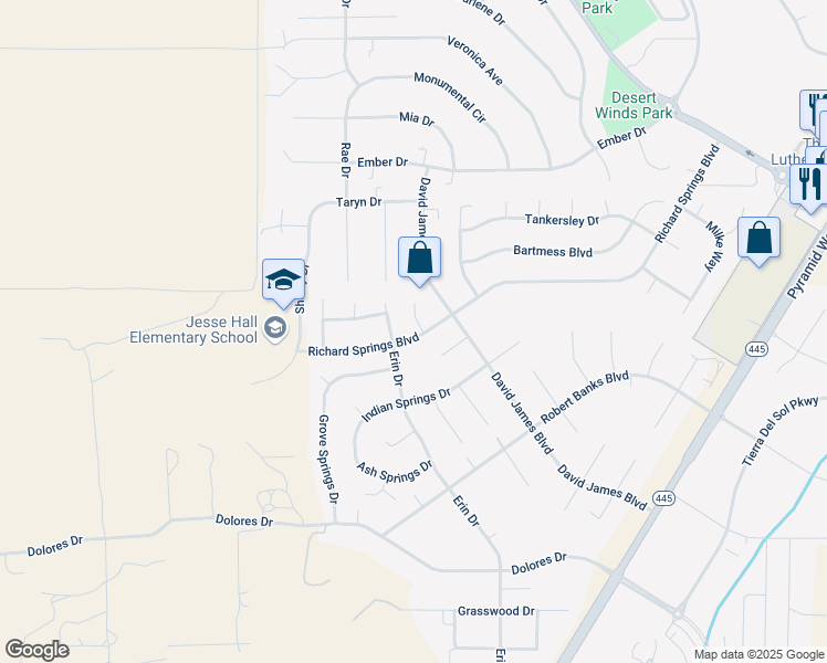 map of restaurants, bars, coffee shops, grocery stores, and more near 2805 Erin Drive in Sparks