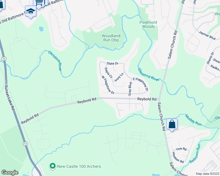 map of restaurants, bars, coffee shops, grocery stores, and more near 124 West Flagstone Drive in Newark