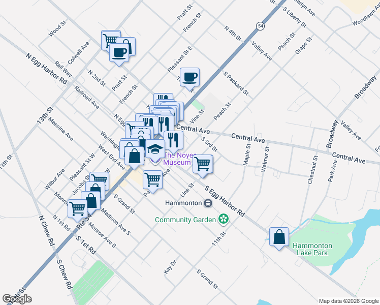 map of restaurants, bars, coffee shops, grocery stores, and more near 209 Grape Street in Hammonton