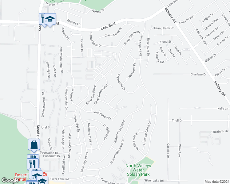 map of restaurants, bars, coffee shops, grocery stores, and more near 9775 Drybrush Court in Reno