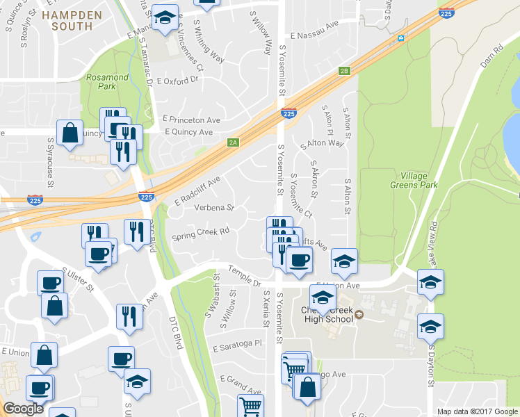 map of restaurants, bars, coffee shops, grocery stores, and more near 119 South Broadmoor Road in Denver
