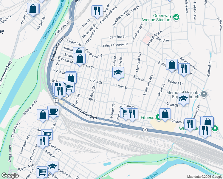 map of restaurants, bars, coffee shops, grocery stores, and more near 216 South Street in Cumberland