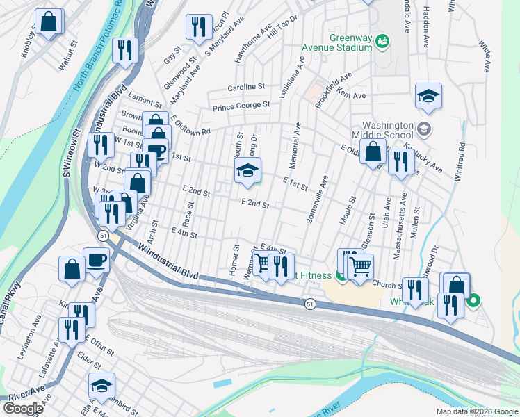 map of restaurants, bars, coffee shops, grocery stores, and more near 211 Wempe Drive in Cumberland