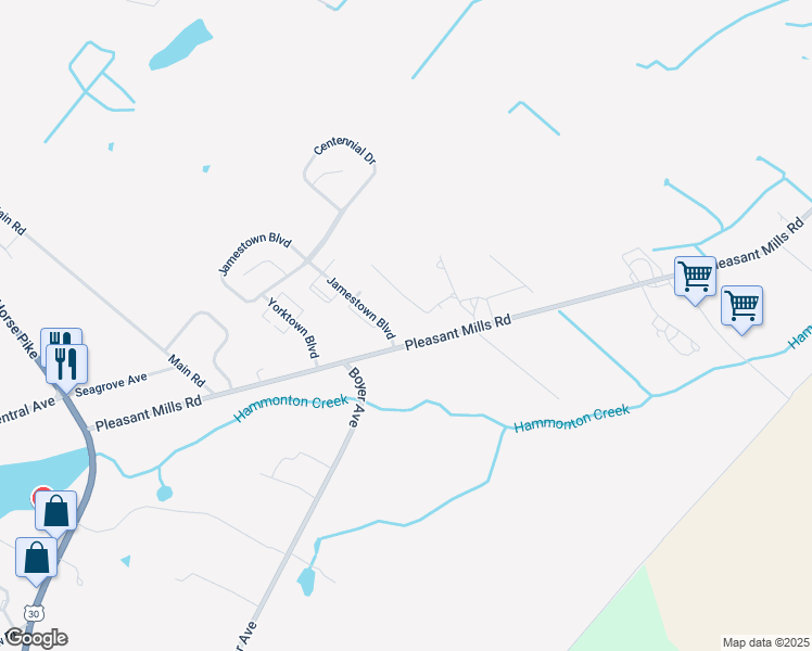 map of restaurants, bars, coffee shops, grocery stores, and more near 300 Pleasant Mills Road in Hammonton