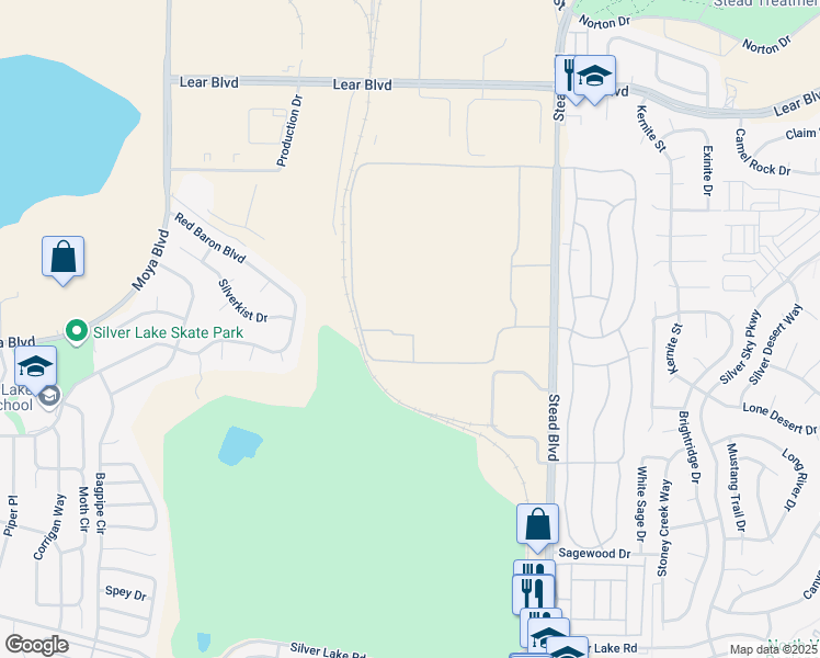 map of restaurants, bars, coffee shops, grocery stores, and more near 11111 Stead Boulevard in Reno