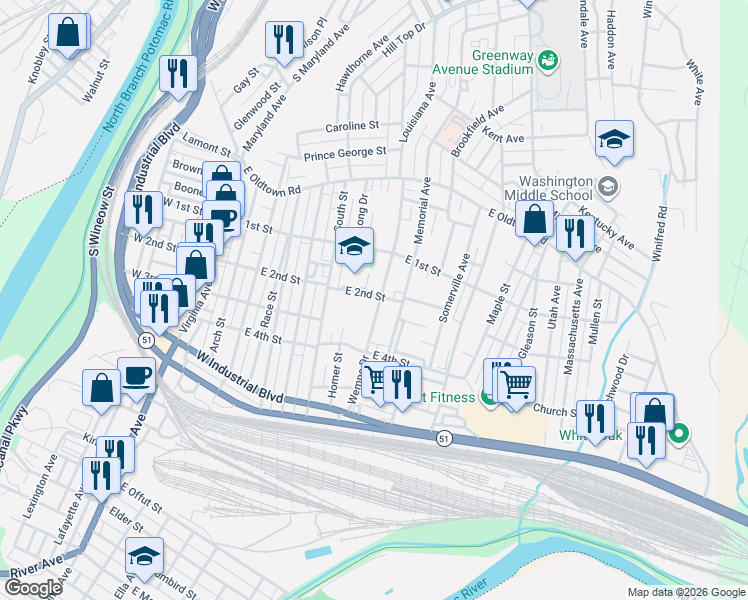 map of restaurants, bars, coffee shops, grocery stores, and more near 211 Wempe Drive in Cumberland