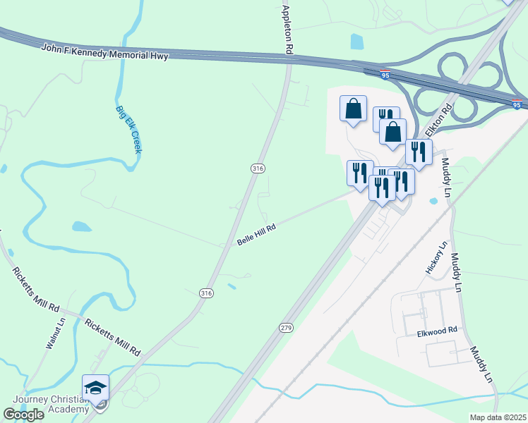 map of restaurants, bars, coffee shops, grocery stores, and more near 47 Belle Hill Road in Elkton