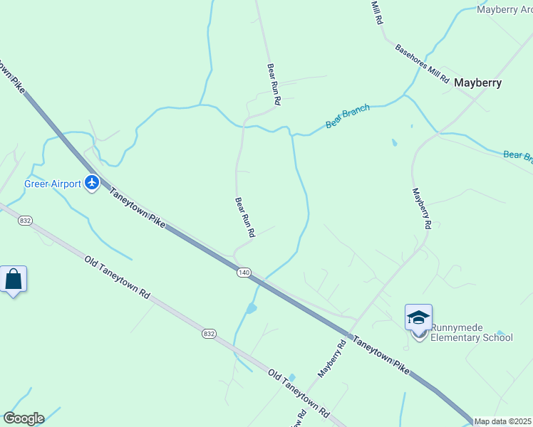 map of restaurants, bars, coffee shops, grocery stores, and more near 2231 Bear Run Road in Taneytown