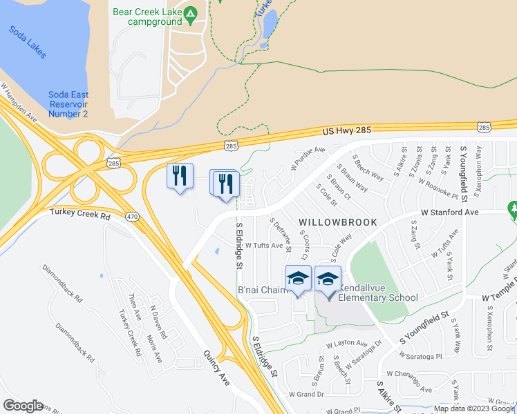map of restaurants, bars, coffee shops, grocery stores, and more near 4236 South Eldridge Street in Morrison