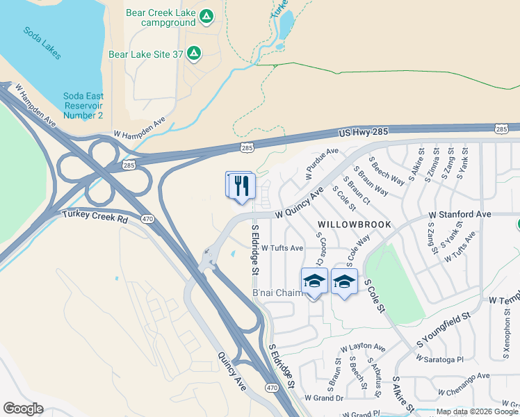 map of restaurants, bars, coffee shops, grocery stores, and more near 4236 South Eldridge Street in Morrison