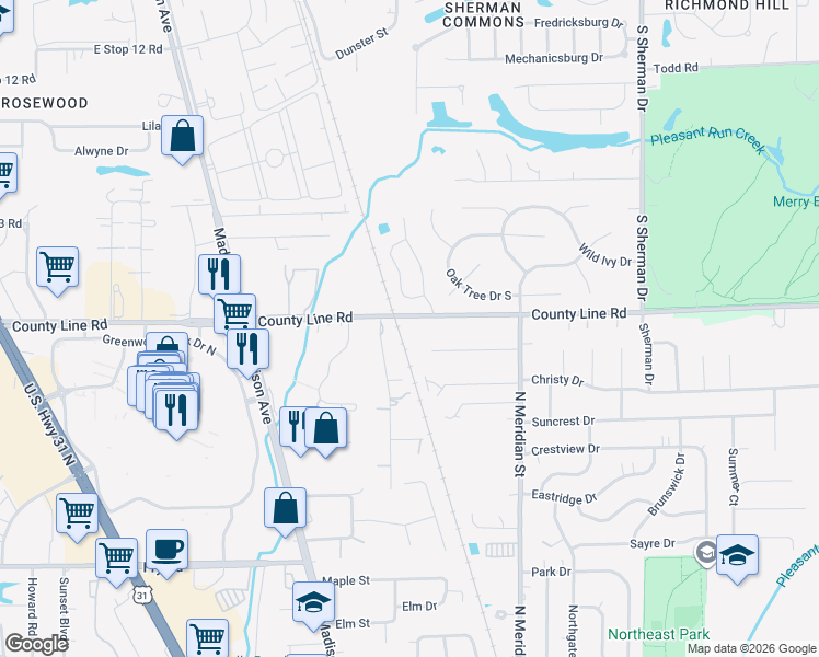 map of restaurants, bars, coffee shops, grocery stores, and more near 8970 Summer Walk Drive East in Indianapolis