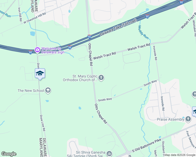 map of restaurants, bars, coffee shops, grocery stores, and more near 1626 Otts Chapel Road in Newark